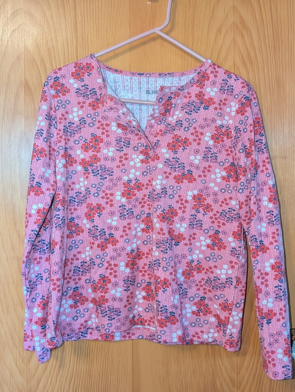 Blair Coral Pink Floral Notch-Neck Pajama Top